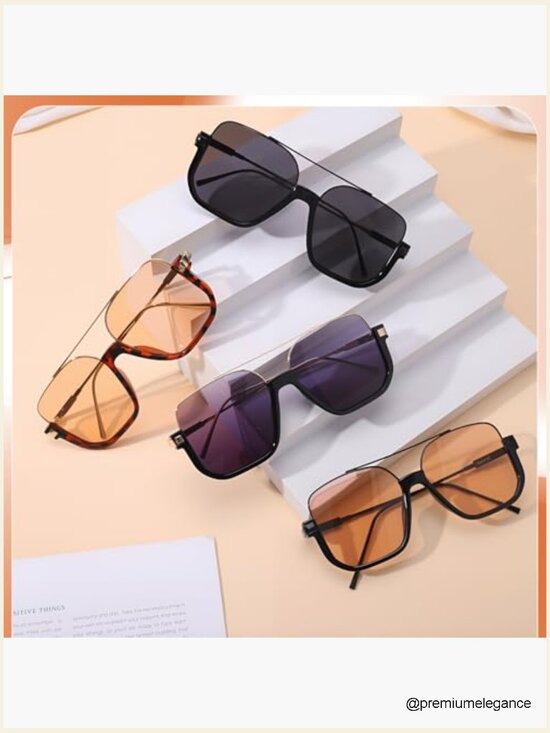 4 Retro Oversized Square Double Bridge Sunglasses UV400 Protection Unisex main image 7